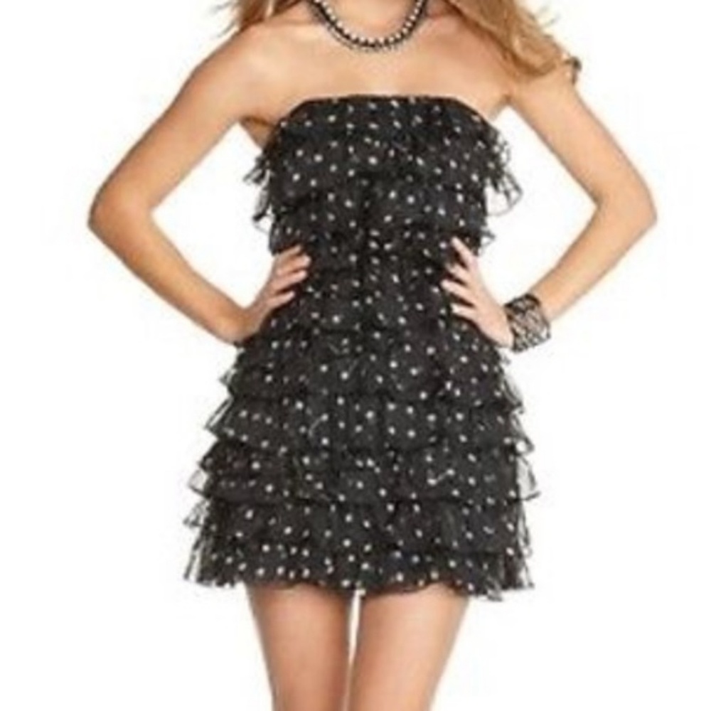 Guess Polka Dot Sheer Ruffle Layered Mini Dress